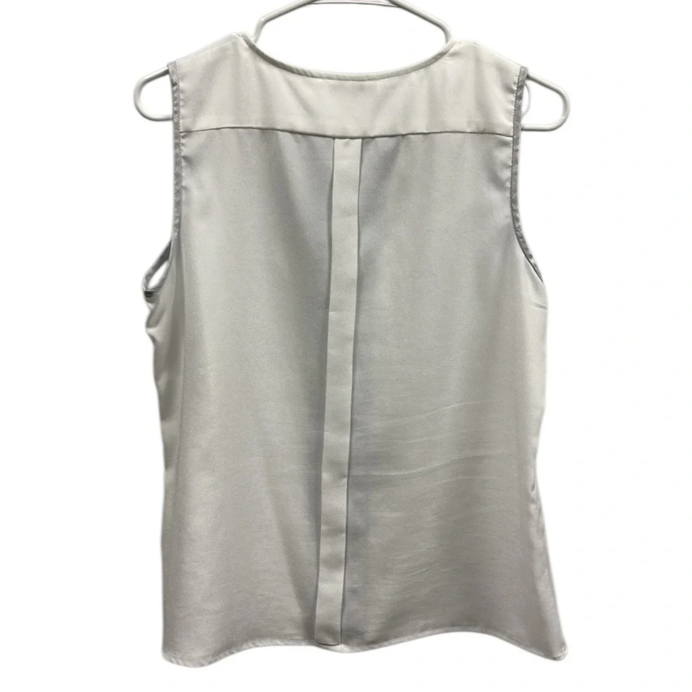 Calvin Klein White Black Silver Sleeveless Split Neck Blouse Womens Small - Picture 4 of 8